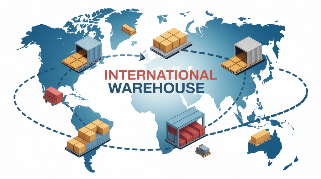 Illustration fonctionnement international warehouse chaîne logistique mondiale
