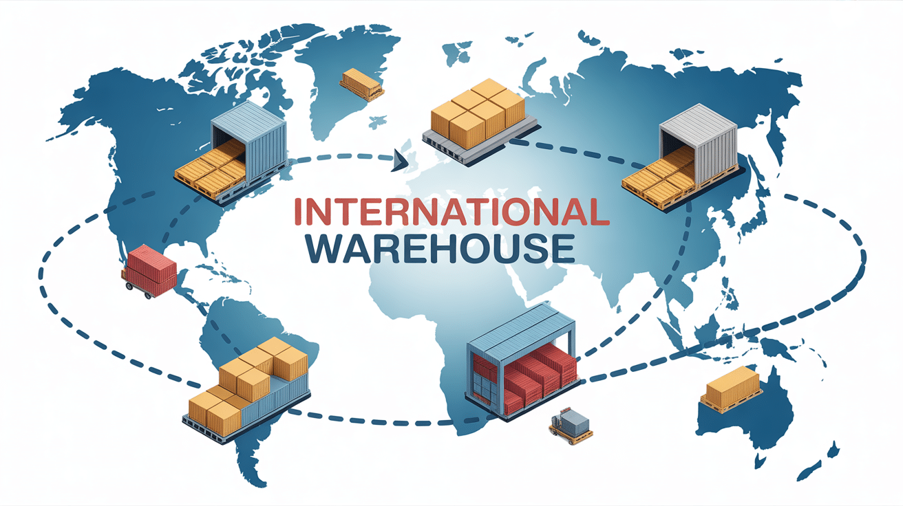 Illustration fonctionnement international warehouse chaîne logistique mondiale