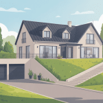 Maison avec garage en sous sol sur terrain en pente avec rampe