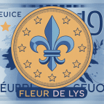 Illustration centrale pièce 2 euros fleur de lys avec éléments Europe