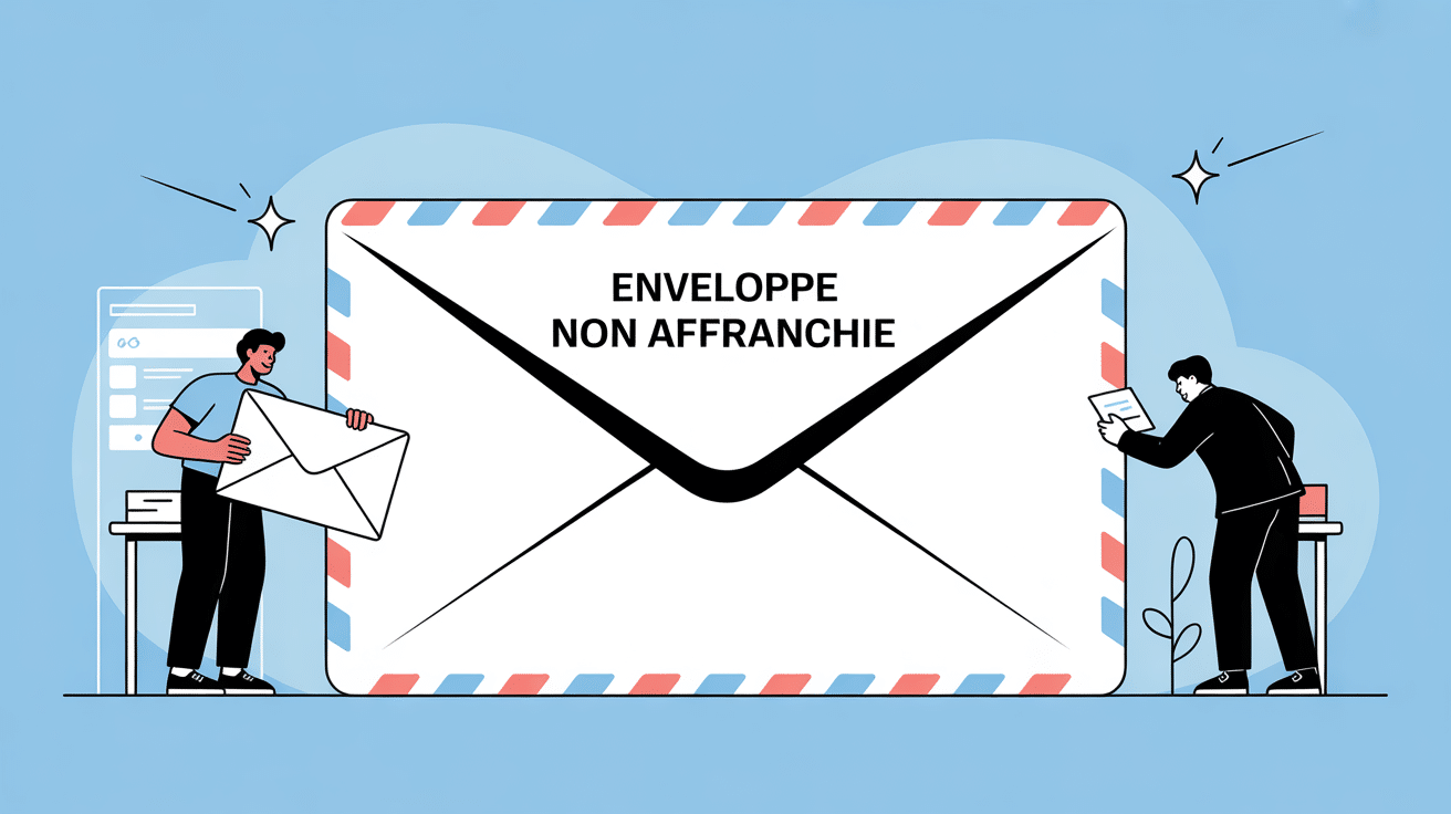 Illustration moderne enveloppe non affranchie avec facteur