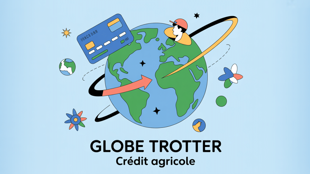 Globe trotter credit agricole carte bancaire illustration moderne