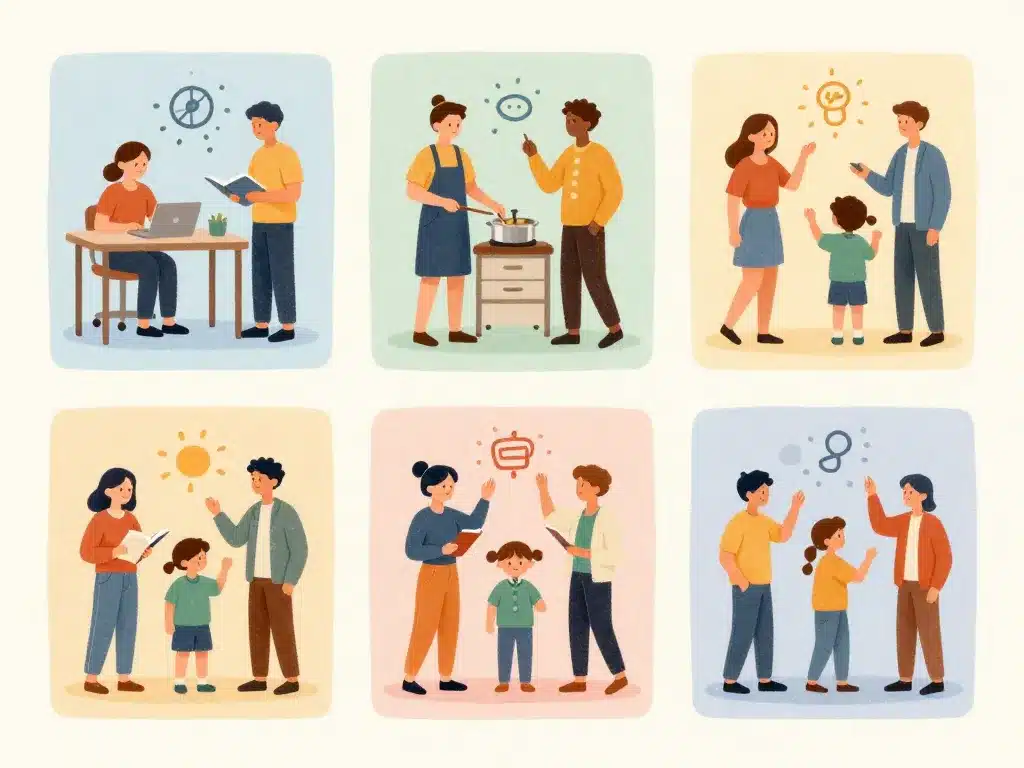 Illustration actions usages quotidienne liste verbe 1er groupe