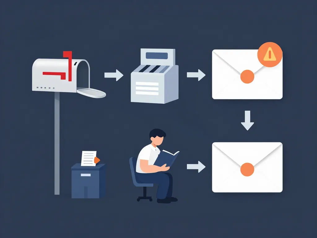 Schéma du parcours d'une enveloppe non affranchie