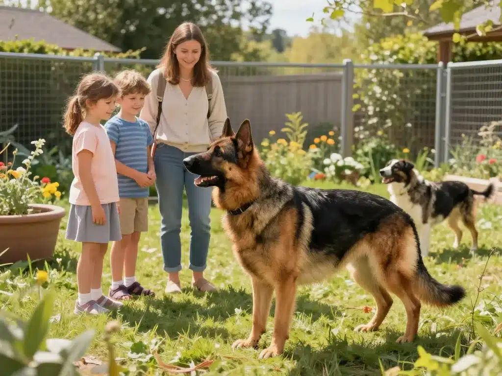 Berger corse sociable avec enfants et famille en jardin