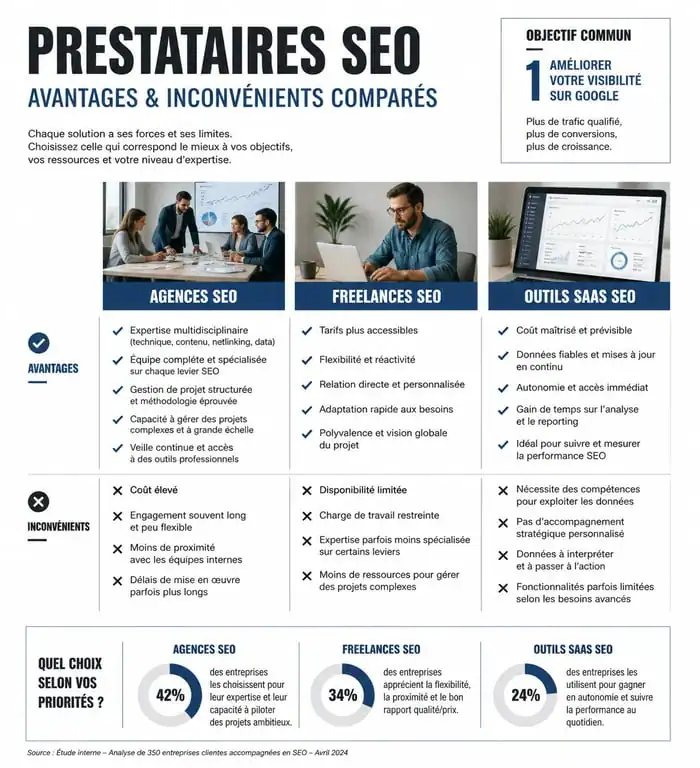 Comparatif des services pour SEO : agences, freelances et outils