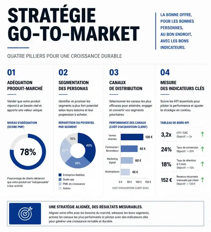 Infographie des piliers d'une stratégie Go To Market efficace