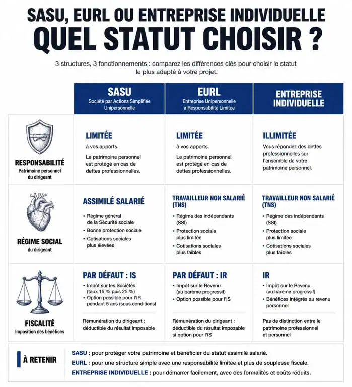 Comparatif des formes juridiques : SASU, EURL et Entreprise Individuelle