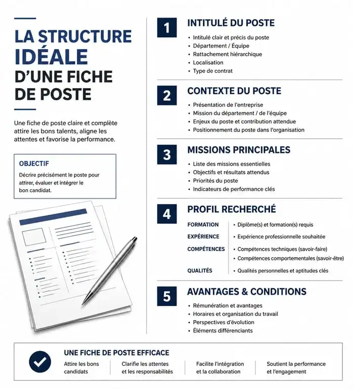 Infographie de la structure idéale d'une job description pour le recrutement