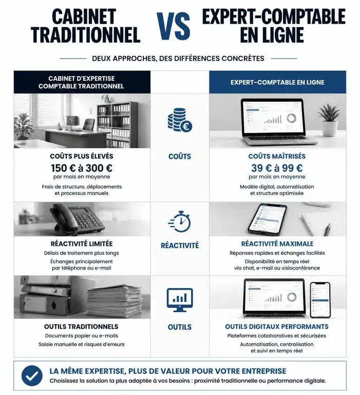 Comparatif expert comptable sasu : cabinet traditionnel vs expert-comptable en ligne