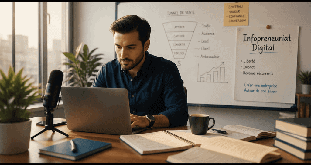 infopreneur travaillant ordinateur bureau