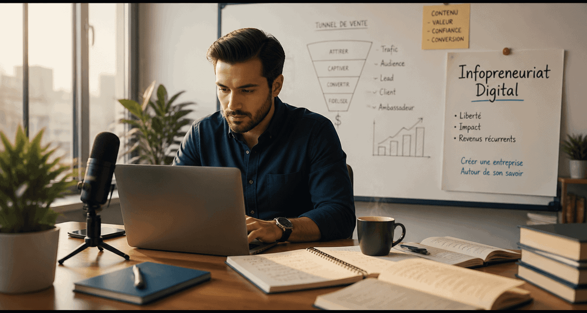 infopreneur travaillant ordinateur bureau