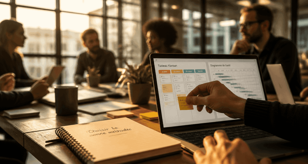 methode gestion de projet en équipe avec kanban et gantt