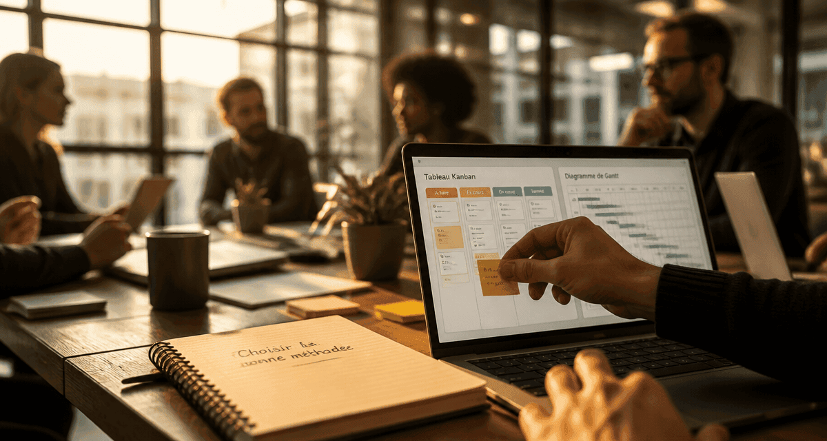 methode gestion de projet en équipe avec kanban et gantt