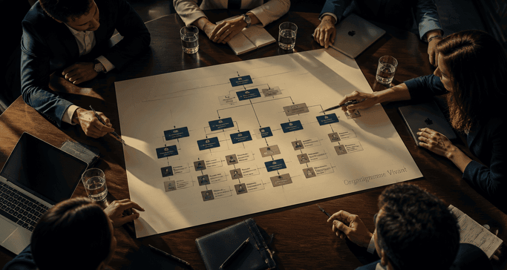 organigramme de l entreprise sur table en réunion