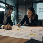 Managers analysant pestel swot en réunion