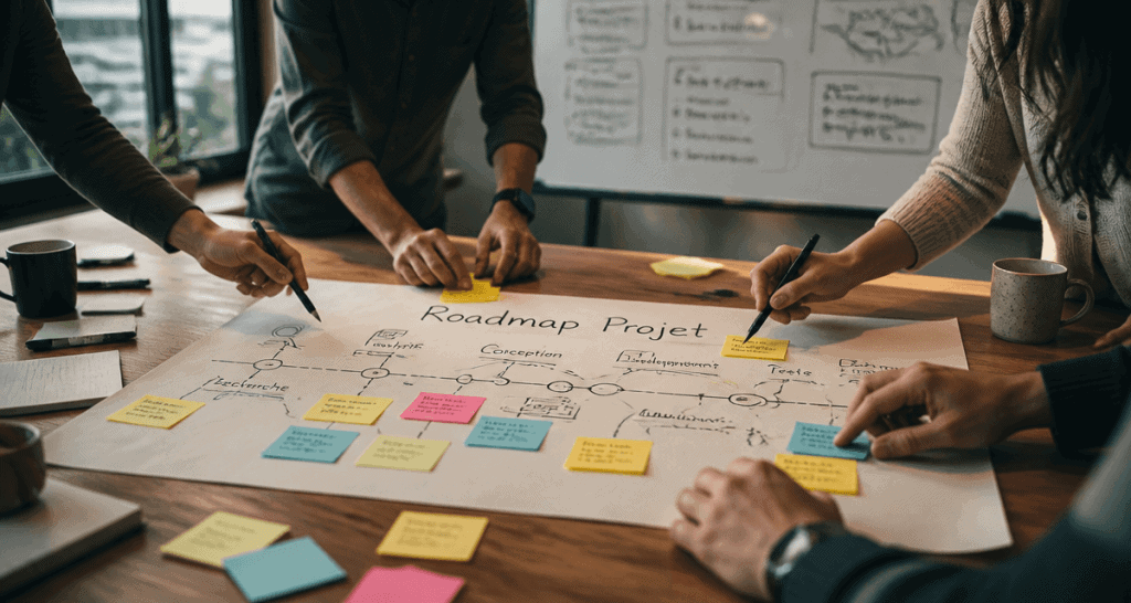 roadmap projet sur table de réunion