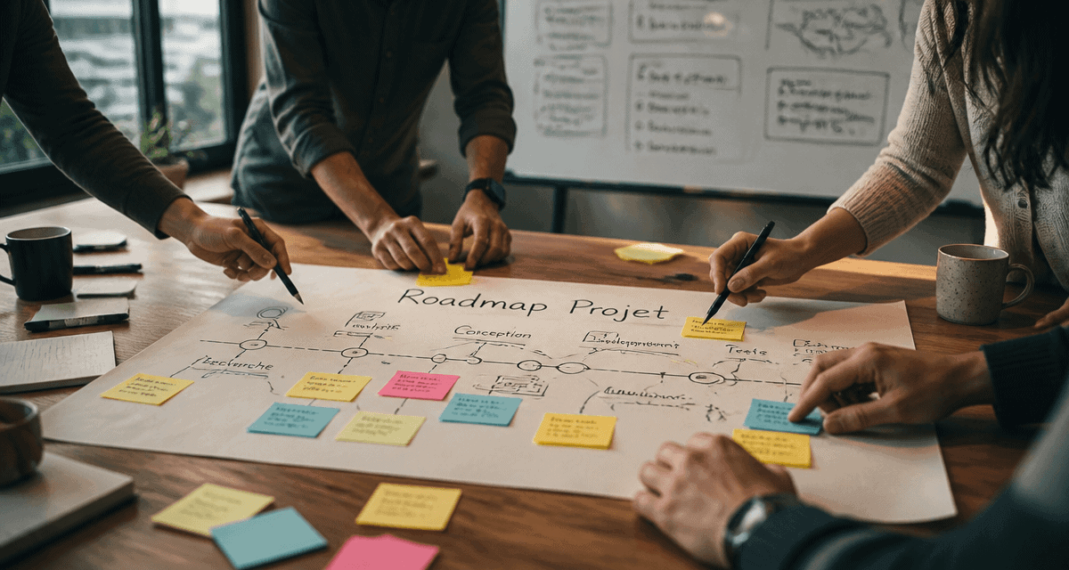 roadmap projet sur table de réunion