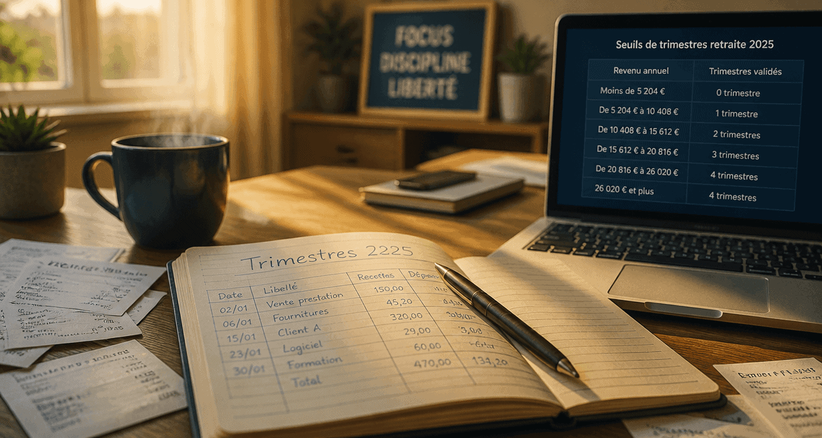 validation trimestre retraite auto entrepreneur 2025 carnet et ordinateur