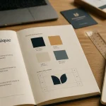 Charte graphique exemple : brand book ouvert et identité visuelle