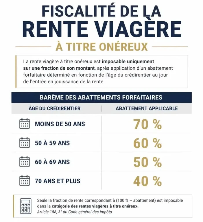 Infographie du barème d'imposition de la rente viagère selon l'âge pour optimiser sa déclaration de revenus