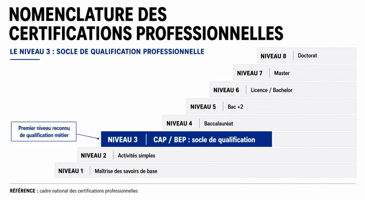 Infographie de la nomenclature des diplômes de niveau 3 en France