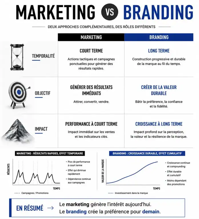 Infographie comparative : Marketing vs Branding pour comprendre les différences stratégiques