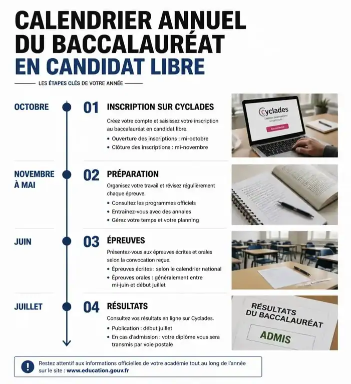 Calendrier des étapes pour passer son bac en candidat libre