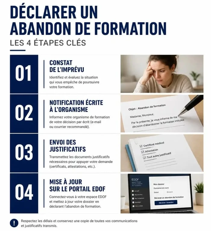 Infographie des étapes de la procédure de déclaration d'abandon de formation