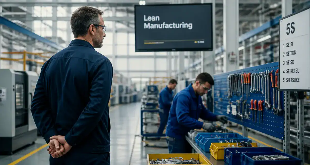 Lean manufacturing équipe appliquant 5S en usine