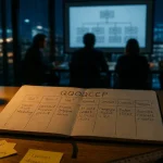 QQOQCCP exemple : carnet avec tableau 7 questions pour structurer un projet
