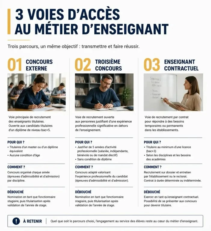 Infographie des voies d'accès pour devenir institutrice à 40 ans