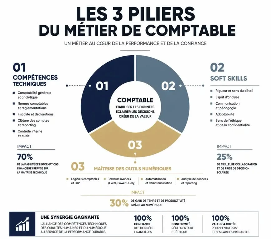 Infographie des compétences comptables clés : techniques, relationnelles et numériques
