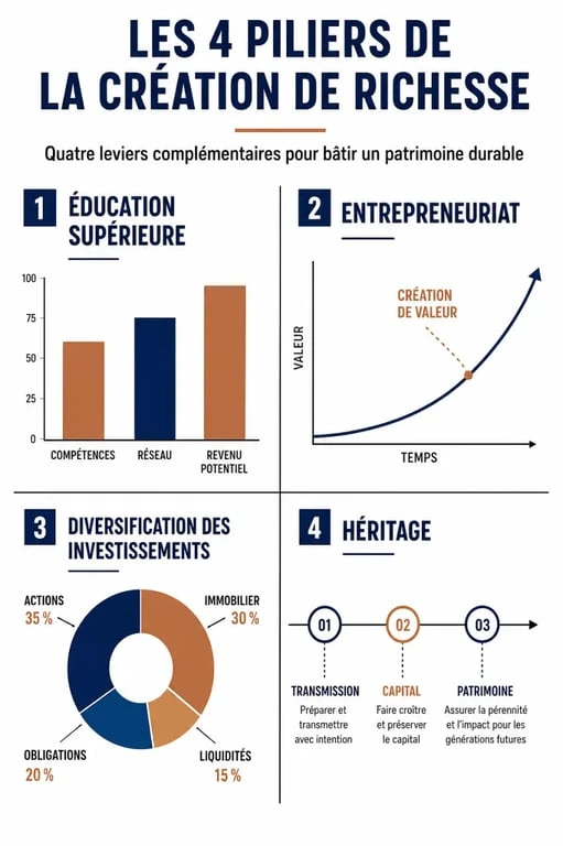 Infographie des facteurs clés pour devenir riche et réussir sa carrière professionnelle