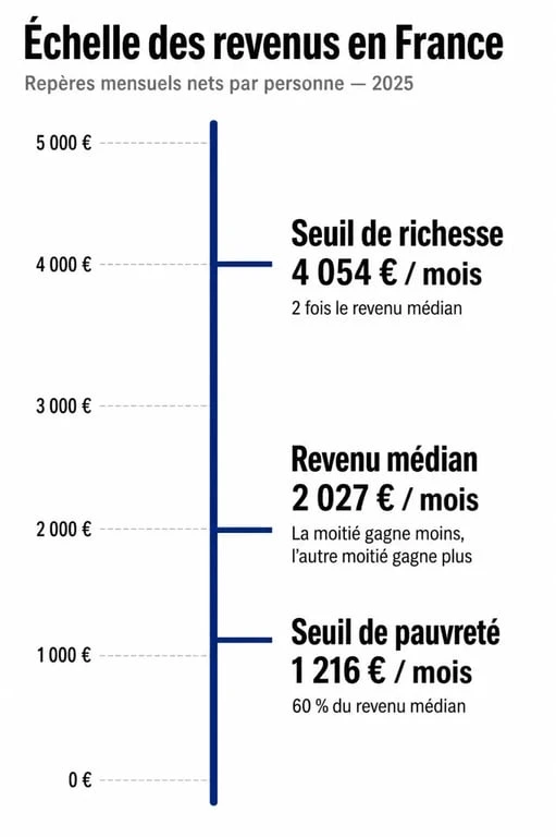 Infographie des seuils de revenus et seuil de richesse en France 2025