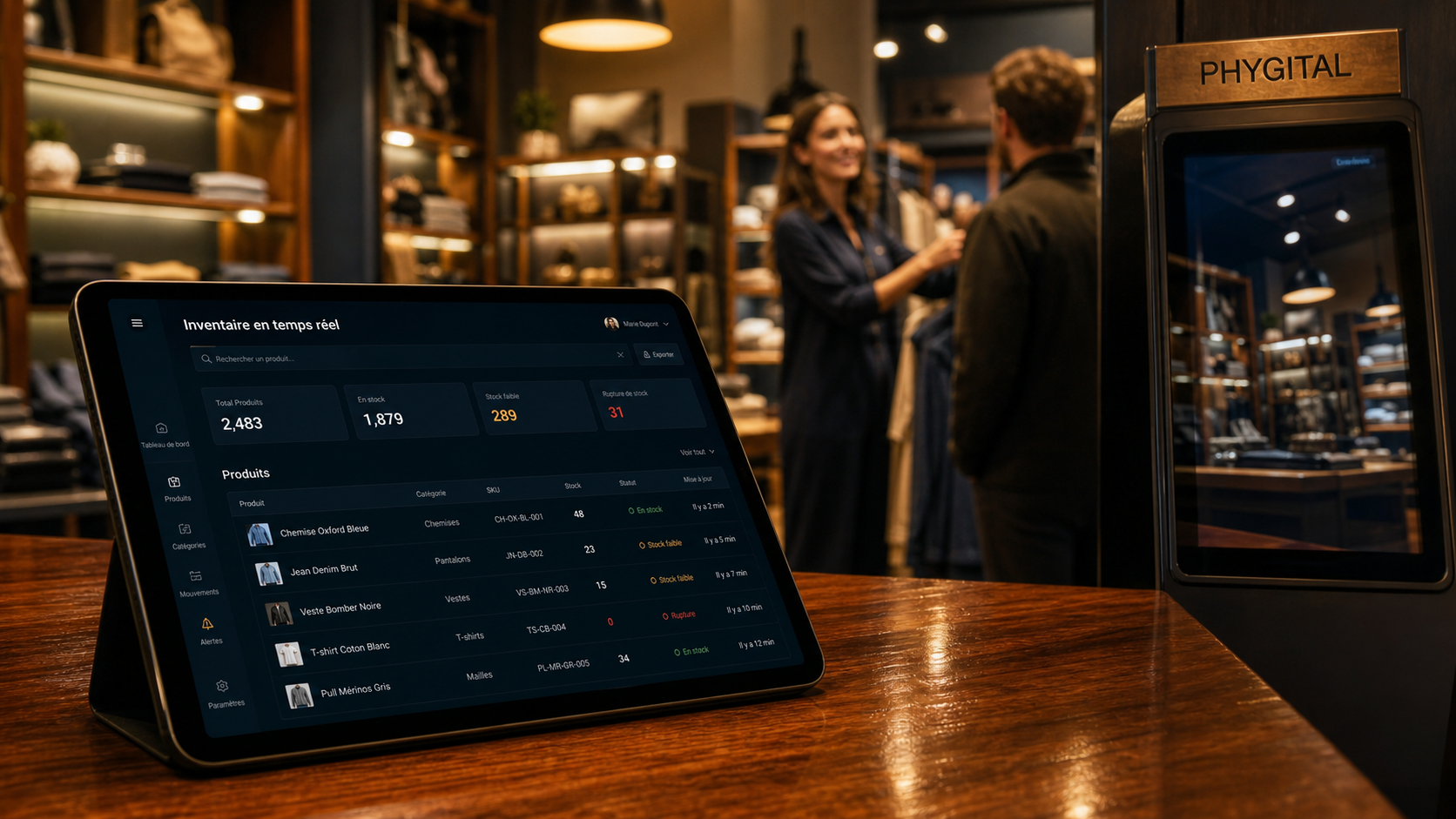 Phygitale définition en magasin : inventaire sur tablette et borne tactile