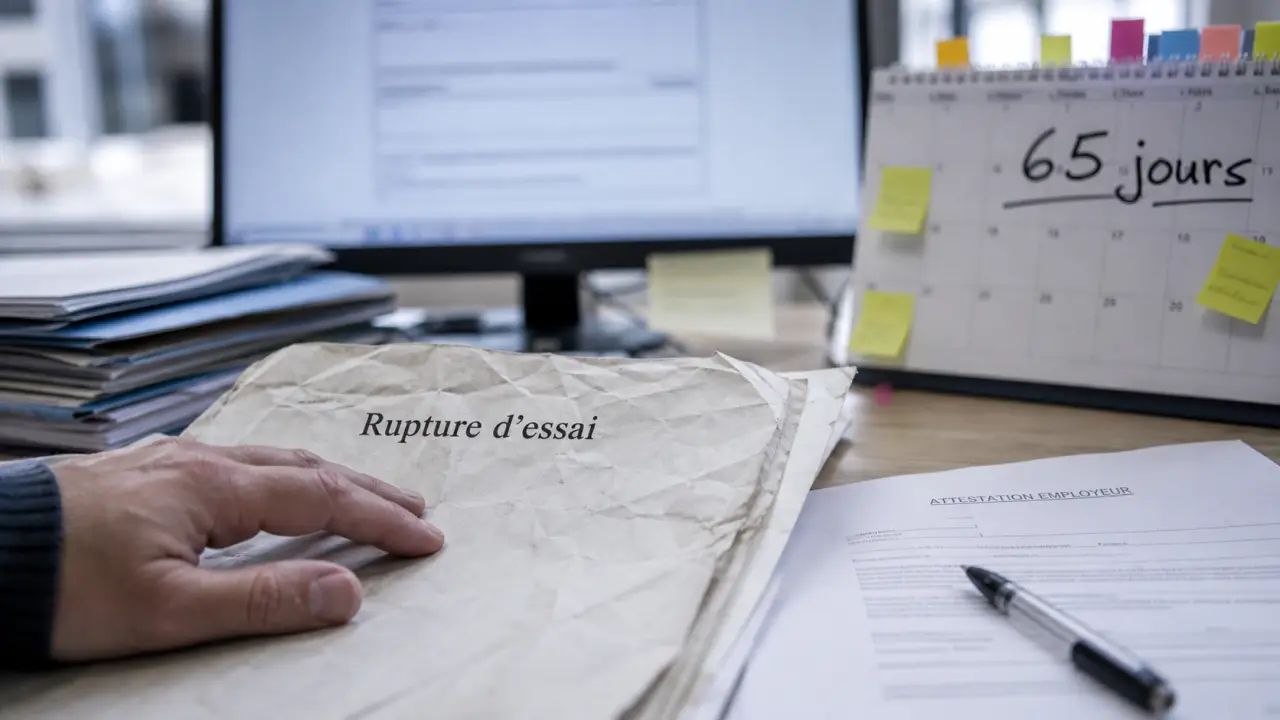 Rupture periode d'essai chomage avant 65 jours : dossier et calendrier 65 jours