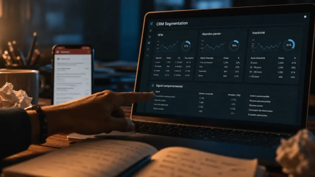 Segmentation comportementale : CRM avec achats, clics et inactivité