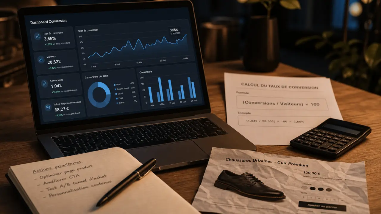 Taux de conversion e commerce sur ordinateur avec calcul