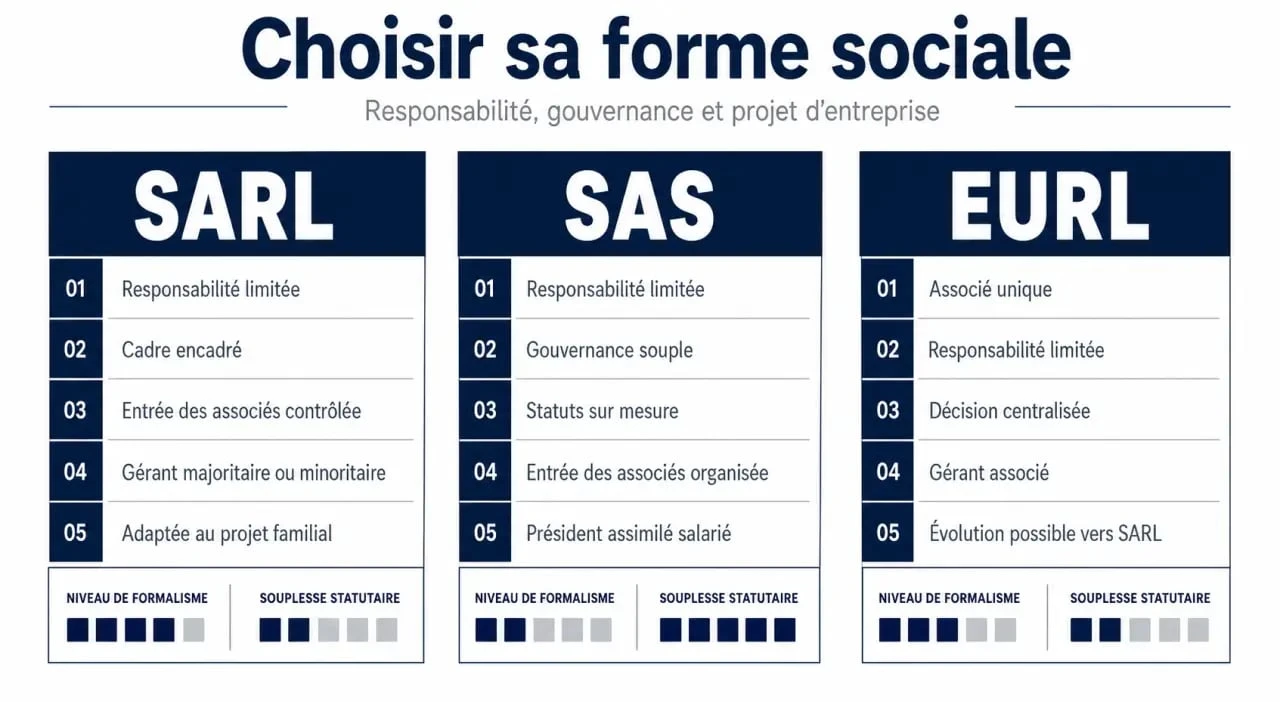 Avantages SARL comparés à la SAS et à l’EURL dans une composition visuelle éditoriale