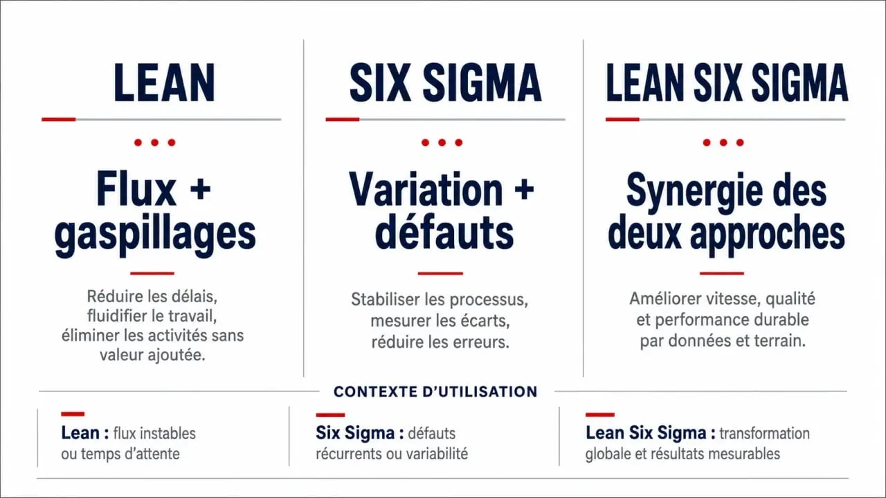 Comparaison du processus lean, de Six Sigma et du Lean Six Sigma