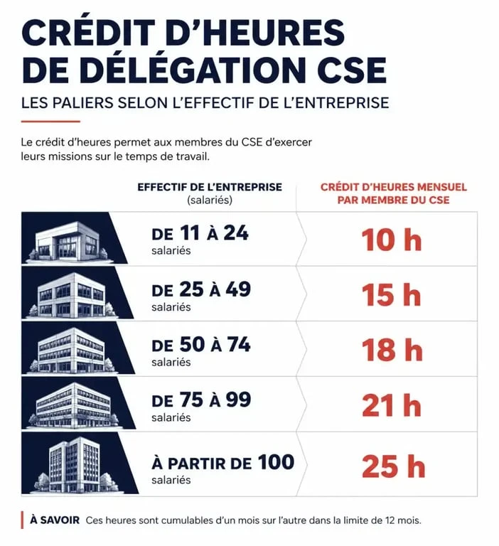 Tableau des heures de délégation CSE par effectif d'entreprise