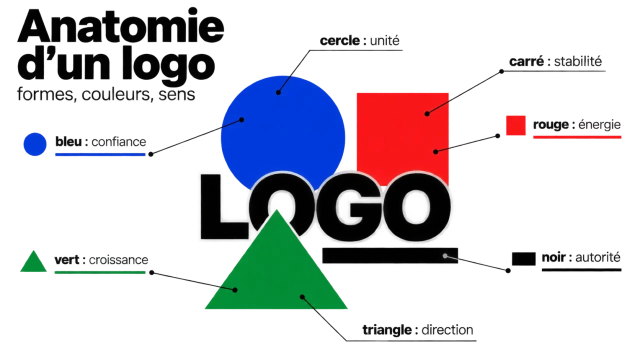 Logo signification : illustration éditoriale des formes et couleurs d’un logo