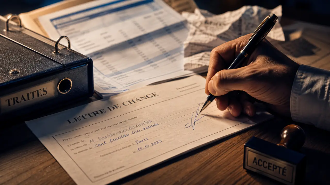 Paiement traite : lettre de change acceptée (tampon « ACCEPTÉ »)