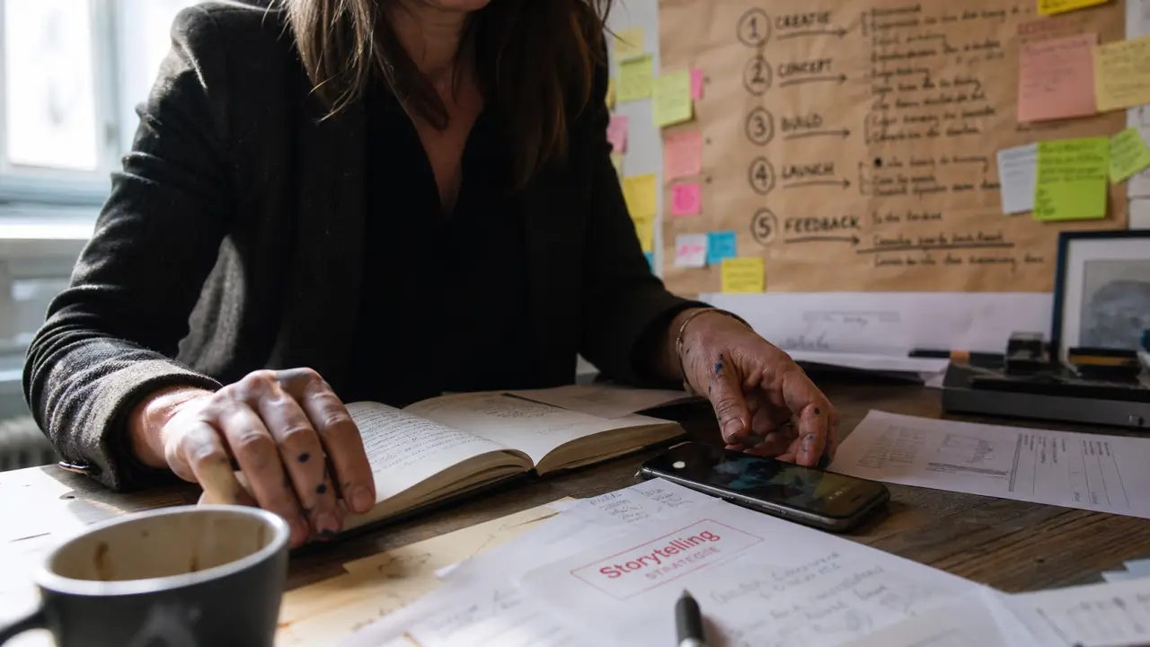 Storytelling définition : responsable, carnet et notes sur bureau