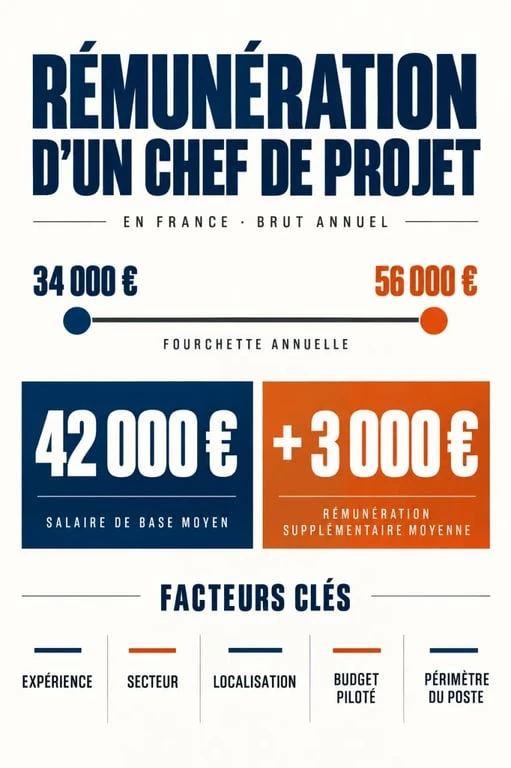 Chef de projet salaire : fourchette de rémunération brute annuelle et facteurs qui influencent le salaire en France