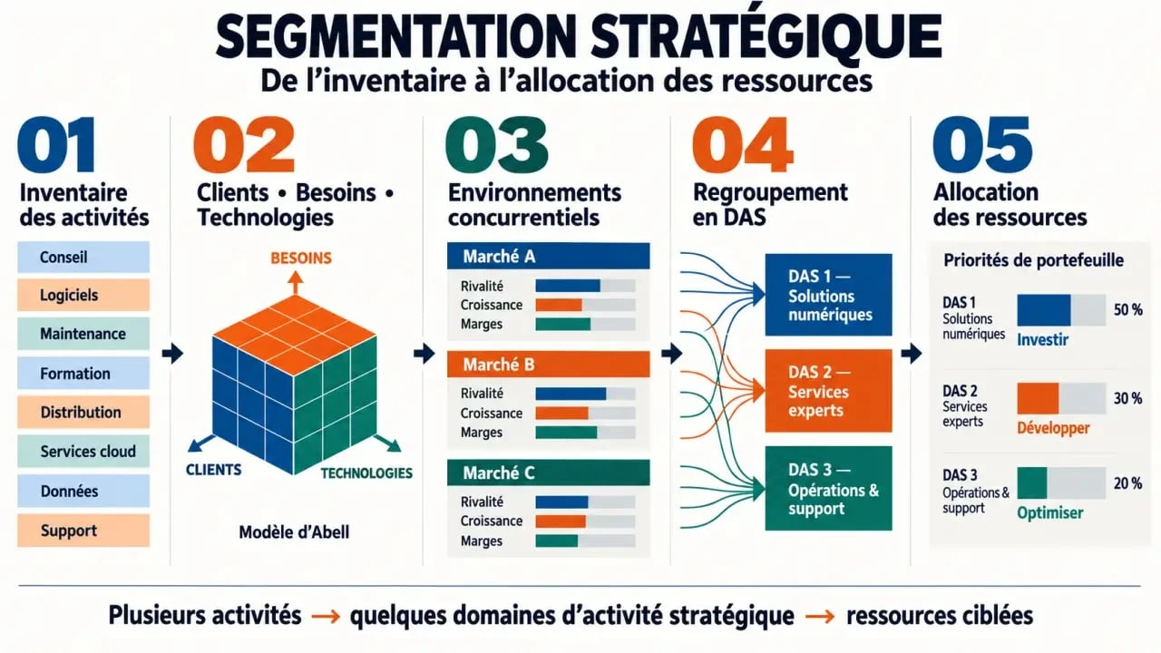 Schéma du processus de segmentation stratégique et de regroupement des activités en DAS