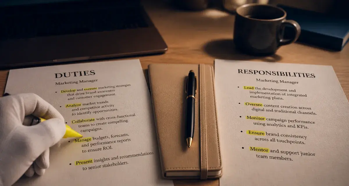 Job responsibilities and duties : fiches de poste, duties et responsibilities